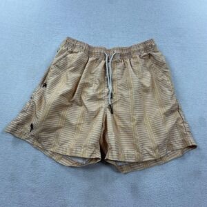 OAS Swim Trunks Shorts Mens Medium Yellow Stripe Quick Dry Mesh Lined Beach